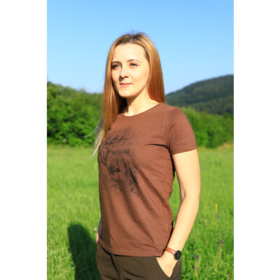 Dámske poľovnícke tričko tetrao jeleň veľký - hnedé - polovnicke_tricko_tetrao_s_motívom_zveri (26)