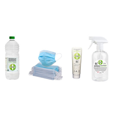 Tetrao dezinfekčný balíček - tetrao 1l + tetrao 500ml + gél 50ml + 10ks ochranných rúšok - dezinfekčný balíček