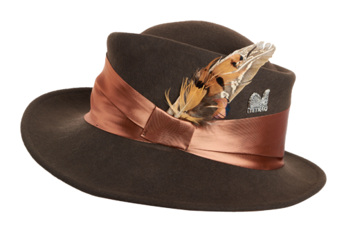 Pălărie elegantă de vânătoare TETRAO pentru damă - cu panglică din satin -maro