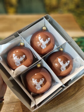 Karácsonyi golyók TETRAO fényes konyak - szarvas 10 cm, 4 db