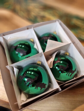 Globuri de Crăciun TETRAO verde lucios - animale 8 cm, 4 buc