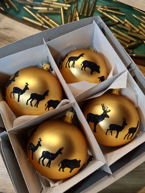 Globuri de Crăciun TETRAO auriu mat - animale 10 cm, 4 buc