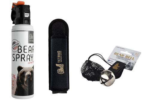 Pachet ultimate împotriva urșilor - Bear spray 150 ml + teacă (150 ml) + clopoțel