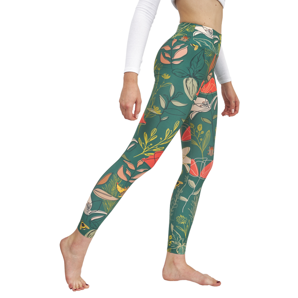 Colanți de damă TETRAO smarald cu motiv floral