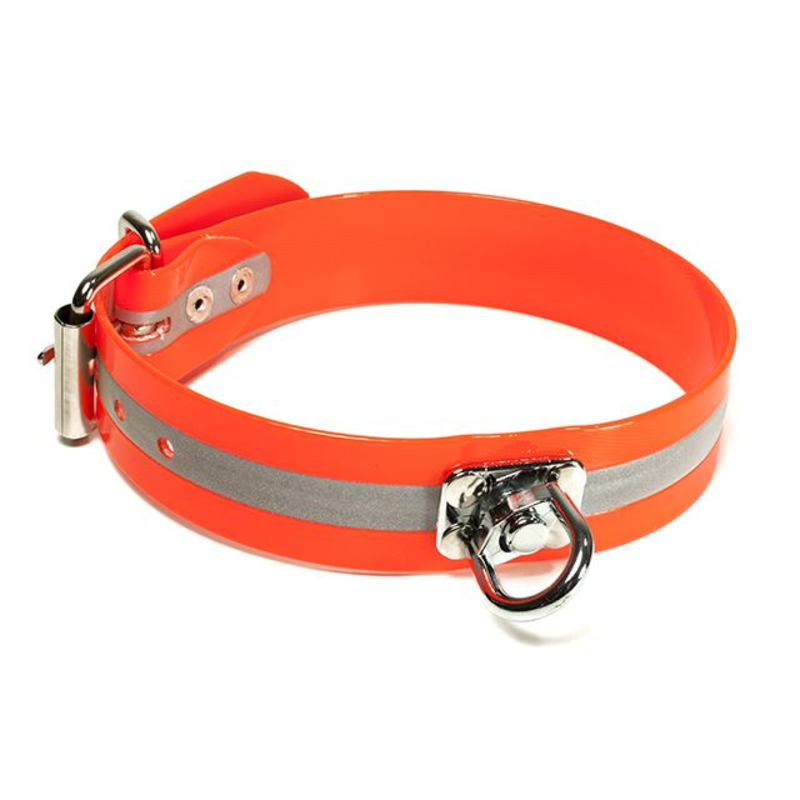 Zgardă reflectorizantă TETRAO Biothane portocaliu 45 cm - carabinier rotativ 