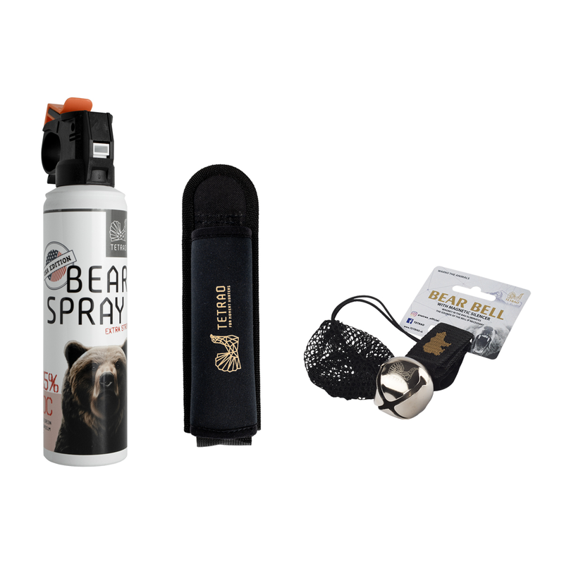 Ultimate csomag medve ellen - Bear spray 150 ml + tok (150 ml, 200 ml) + csengő