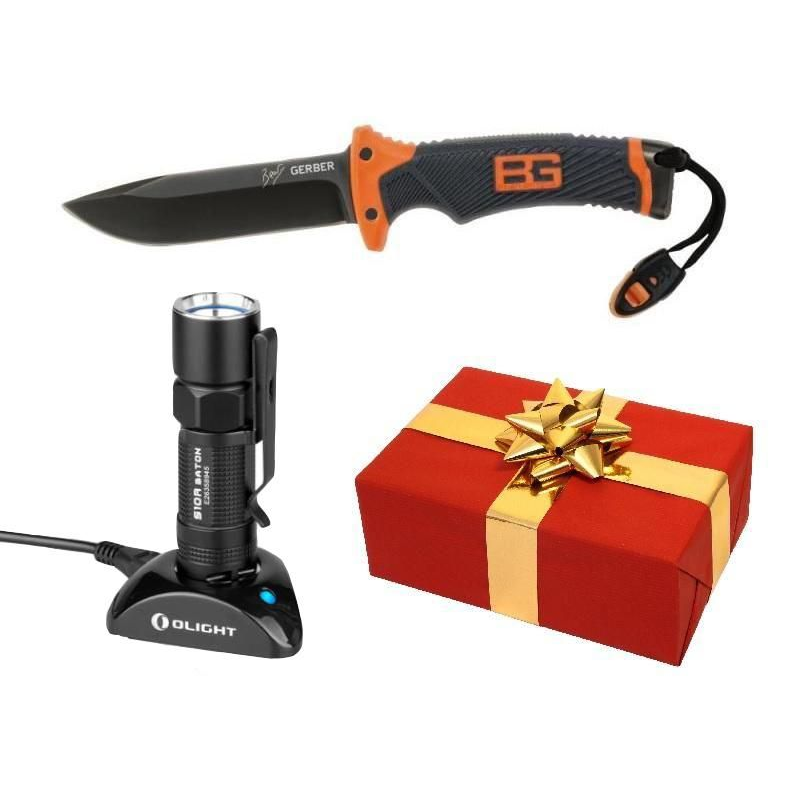 Darčekový set - Nôž Gerber+Svietidlo Olight S10R Baton III s batériou a nabíjačkou