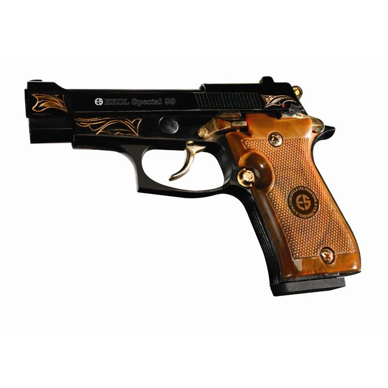 Obranná plynová pištoľ EKOL Special 99 Black Gold Engraved